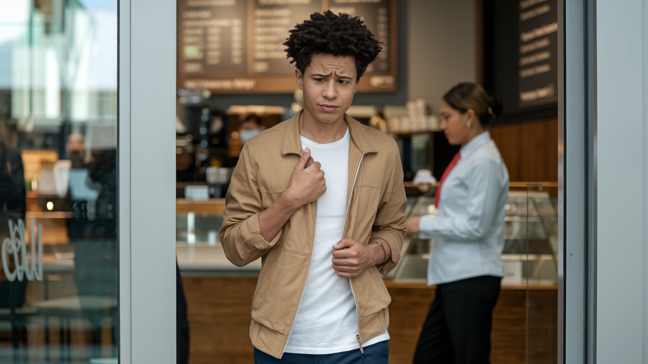 Person politely leaving an uncomfortable date situation, showing preparedness for personal safety.