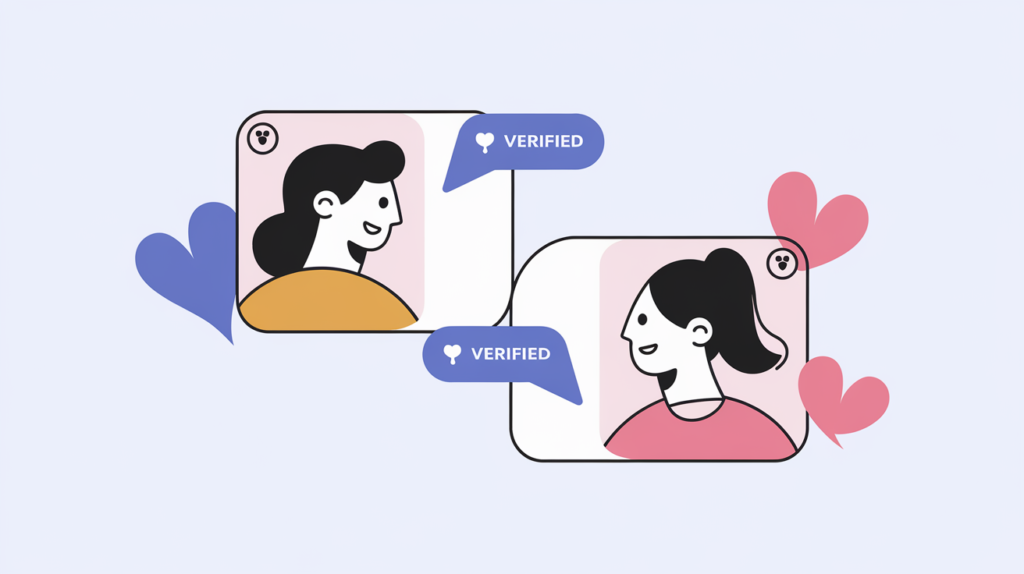 Two verified profiles chatting on a dating app, representing open and honest conversations.