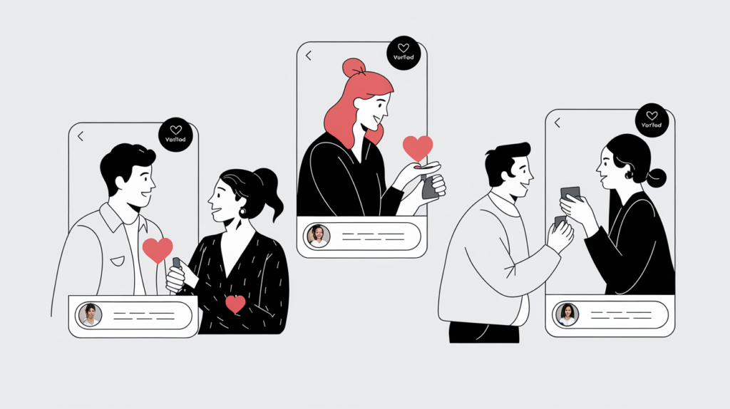 Verified users happily engaging on a dating app, representing positive user experience and real connections.